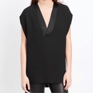 Vince Black Drapey Fluid Fabric with Satin V Neck Sleeveless Tunic Small